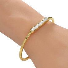 Load image into Gallery viewer, Gold Pearl Bar Bangle Bracelet, Sku#B350