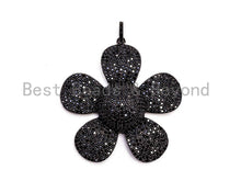 Load image into Gallery viewer, 48x58mm CZ Micro Pave Large Daisy Flower Pendant, Black Cubic Zirconia Pave Mega Floral Pendant in Gold Black Finish,sku#F355