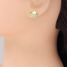 Load image into Gallery viewer, Gold Silver Clear CZ X Crossover Shape Stud Earrings, Sku#A369