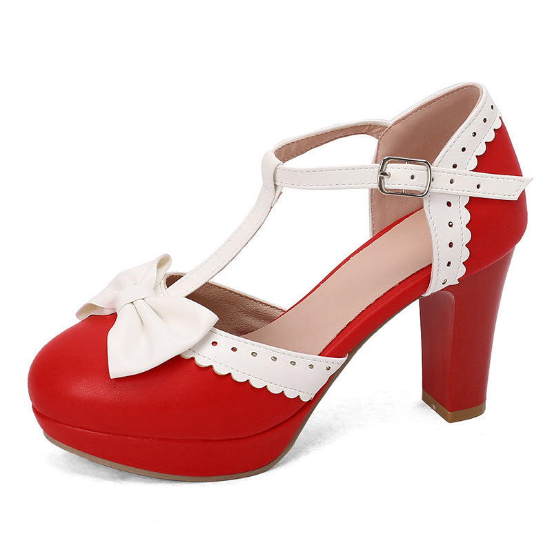 Women's Bow-Embellished High-Heel Sandals - Elegant Closed-Toe Hollow-Out Design