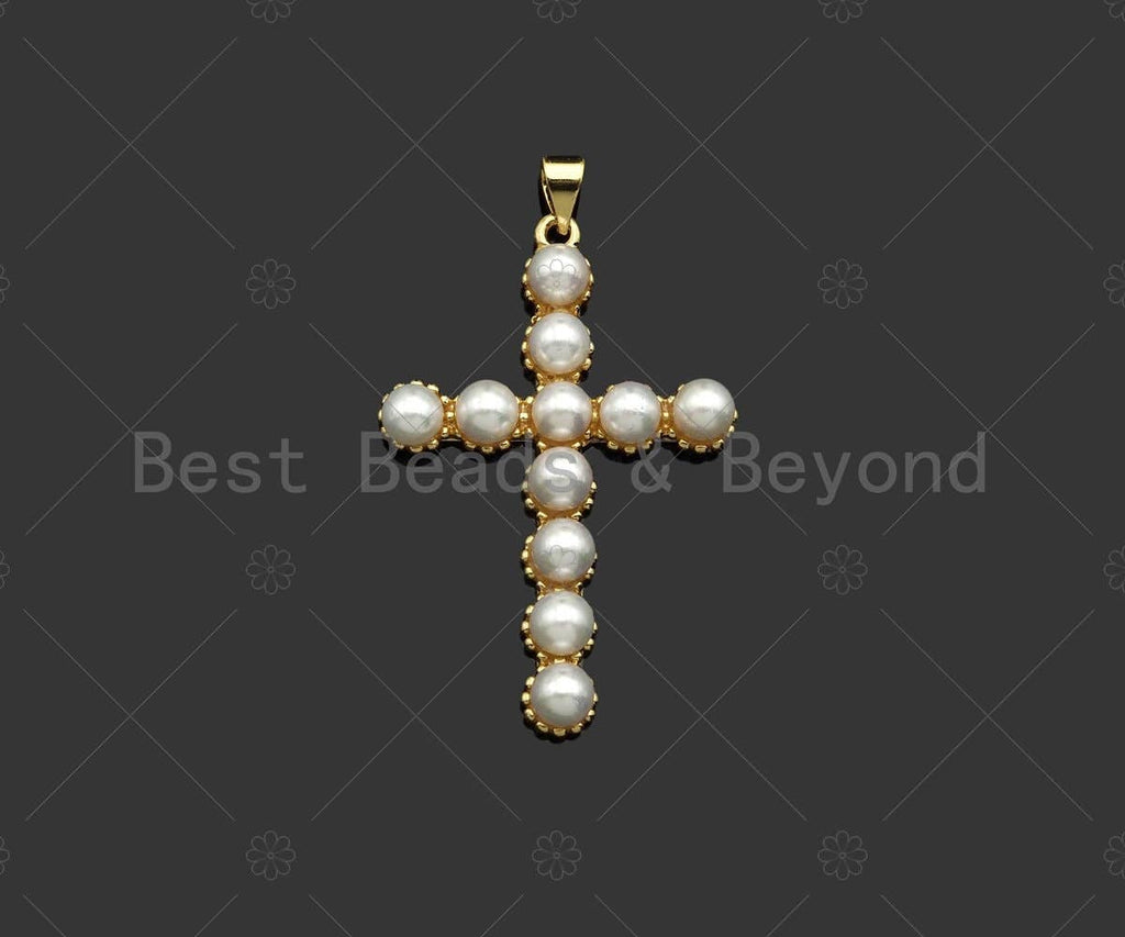 Mother of Pearl Cross Shape Pendant/Charm,18K Gold MOP Charm, 27x40mm, Sku#LD30