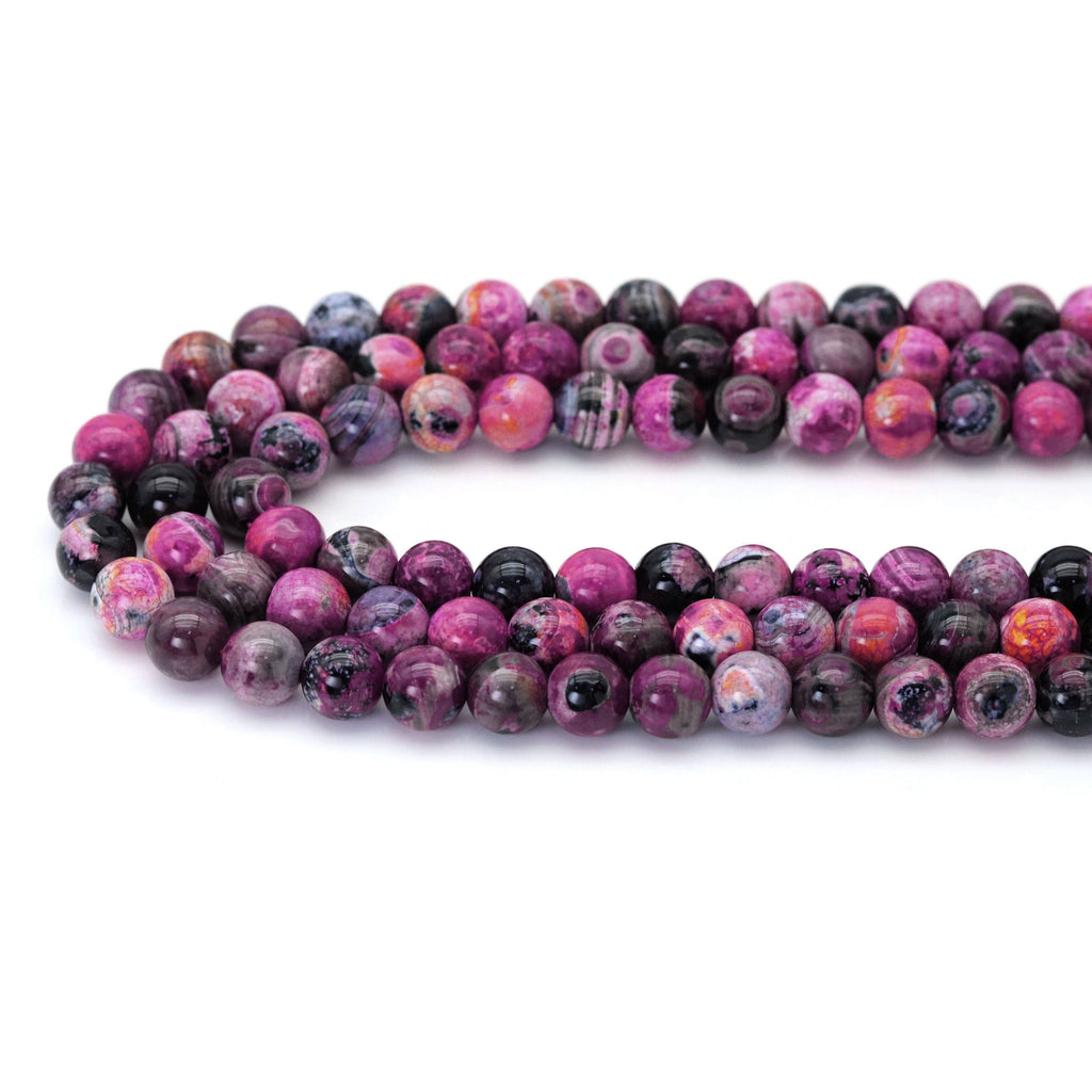 orange Pink Fire Agate Round Smooth Beads, Sku#U1778