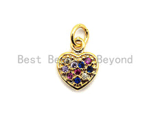 Load image into Gallery viewer, CZ Colorful Micro Pave Puffy Heart Pendant, Heart Shaped Pave Pendant, Gold plated,9x11mm, Sku#F827