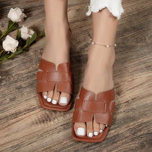 Load image into Gallery viewer, Women's Square Toe Flat Sandals | Hollow Cutout Slides PU Snakeskin