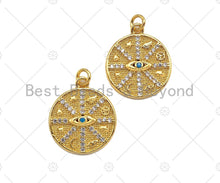 Load image into Gallery viewer, 18K Gold Evil Eye Round Coin Charms, Gold Evil Eye Charm, Protection Charm, Medallion Charm, Elephant medallion,15mm, Sku#LK188