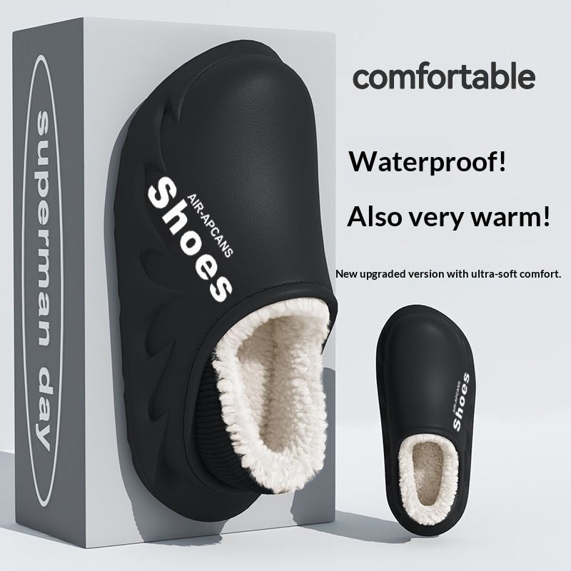Men's Fleece-Lined Waterproof EVA Slippers - Non-Slip Indoor House Shoes with Faux Fur Lining
