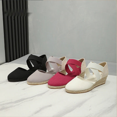 Women's Canvas Wedge Sneakers | Height-Increasing Closed-Toe Elastic Slip-On Shoes