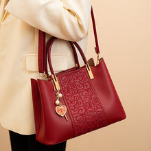 Load image into Gallery viewer, Red Embroidered Tote Bag - High Capacity PU Leather Shoulder Bag for Women