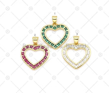 Load image into Gallery viewer, Green/Fuchsia/Clear CZ Micro Pave Heart Shape Pendant, 18K Gold Filled Heart Charm, Necklace Bracelet Charm Pendant, 19x19mm,Sku#LK491