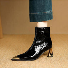 Load image into Gallery viewer, Wine-Red Patent Leather Pointed-Toe Ankle Boots for Women - Stiletto Heel Winter Boots
