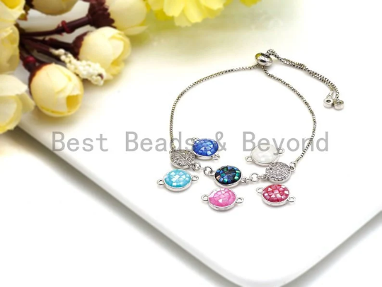 100% Natural Abalone Round Connector with Gold/Silver Plated Edging, Abalone Connector for Earring Bracelets Necklace, 10x15mm,SKU#Z282