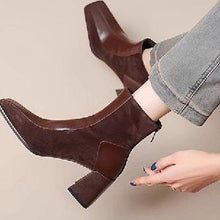 Load image into Gallery viewer, Women's Chunky Heel Side Zipper Ankle Boots – Square Toe Suede Block Heel