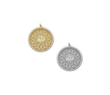 Load image into Gallery viewer, CZ Pave Large Gold Silver Filigree OM Flower Pendant, Sku#B331