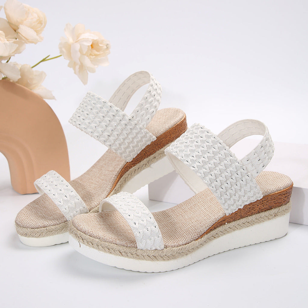Women's Peep-Toe Wedge Sandals | PU Upper Open-Toe Platform Heels