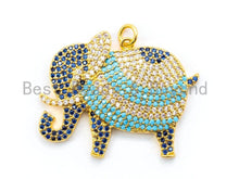 Load image into Gallery viewer, CZ Micro Pave Turquoise Cobalt Elephant Pendant/Charm, sku#L23C