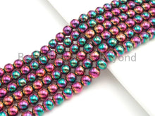 Load image into Gallery viewer, NEW Titanium Red Green Multicolor Hematite, Round Smooth 3mm/4mm/6mm/8mm/10mm, Natural Hematite beads, 15.5 Full Strand, #S126