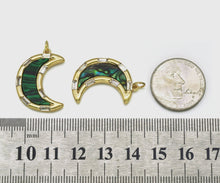 Load image into Gallery viewer, Baguette CZ Abalone Turquoise Malachite Cresent Moon Charm, Sku#L682