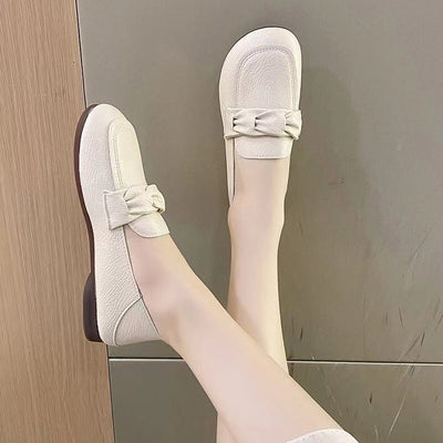 Women's Leather Slip-On Loafers | Round Toe Flat Shoes for Casual Everyday Wear