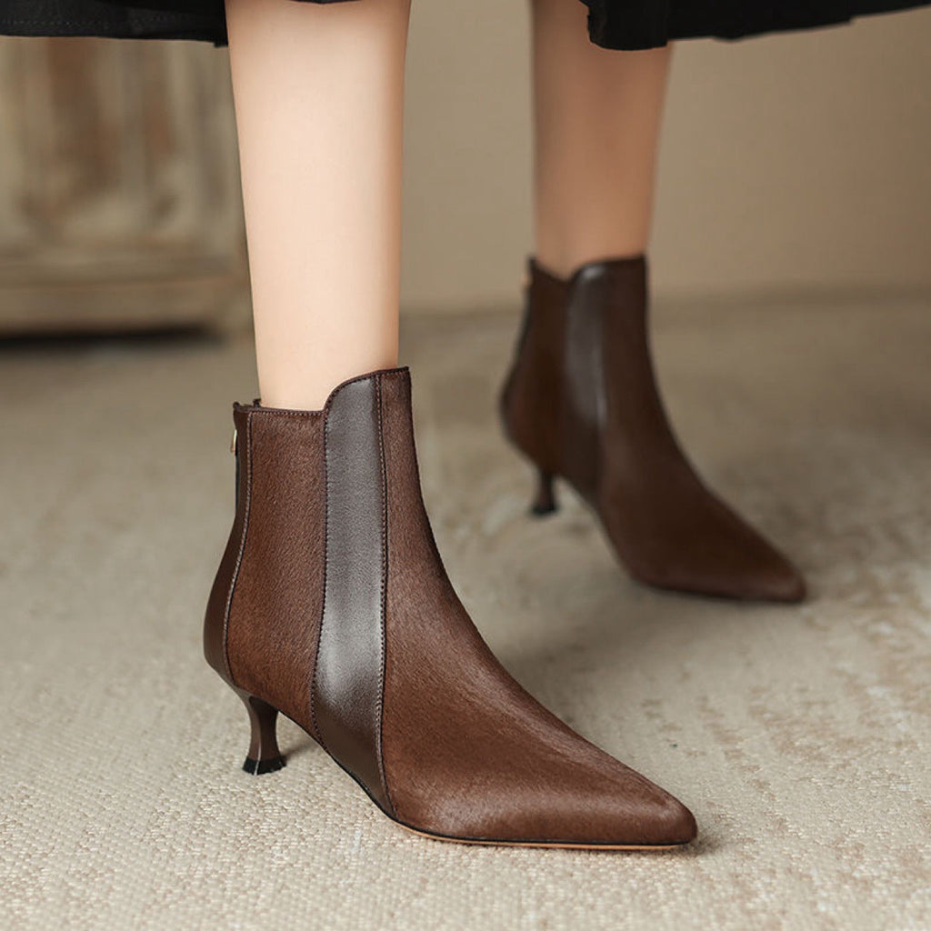 Women's Genuine Leather Stiletto Heel Pointed-Toe Ankle Boots – Back Zipper, Velvet or Single Lining