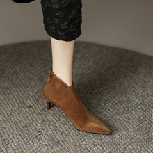 Load image into Gallery viewer, Women's Stiletto Heel Elastic Ankle Boots - Round Toe Back Zipper Suede Boots