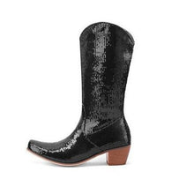 Load image into Gallery viewer, Women's Block Heel Patent Leather Knee-High Boots | Elegant Glossy Dress Boots
