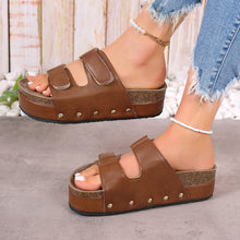 Load image into Gallery viewer, Women's Platform Sandals with Velcro Straps - Thick Sole Beach Shoes with Rivet Details