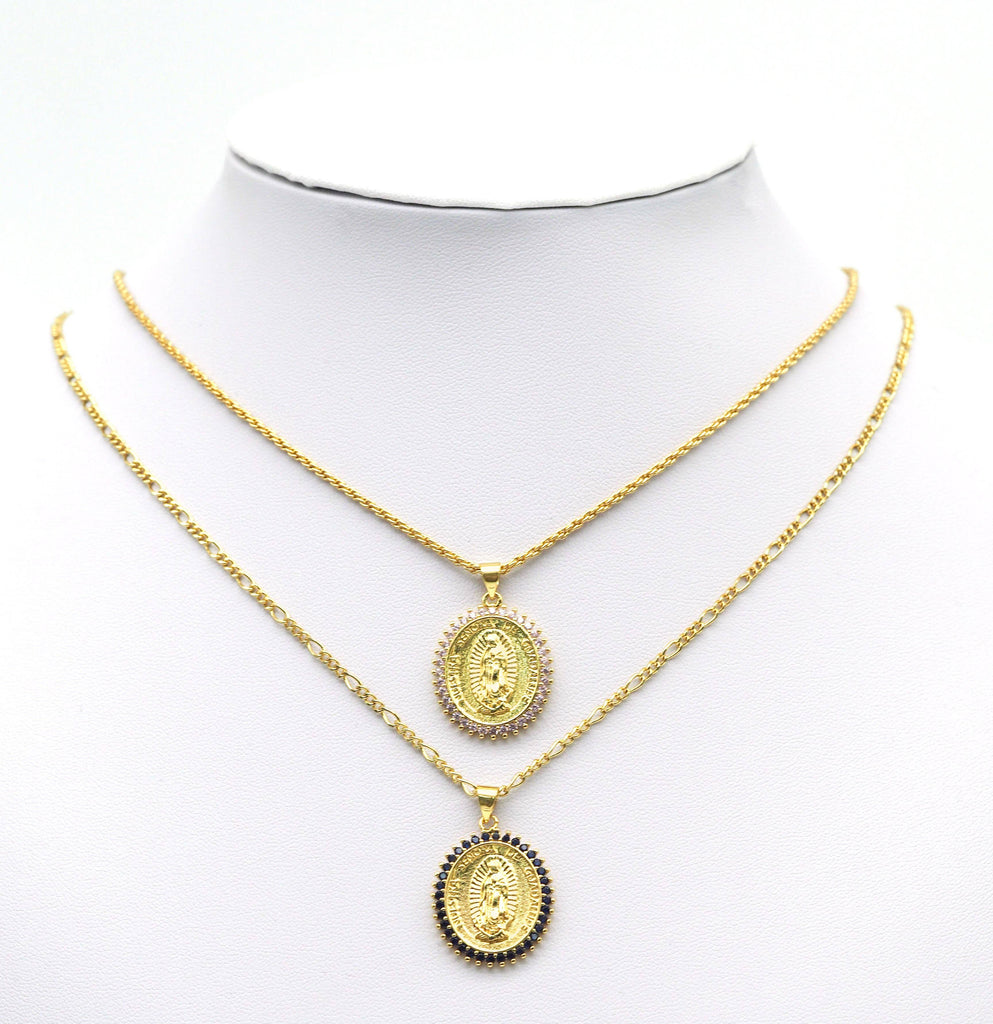 CZ Virgin Mary On Oval Charm, Sku#LK649