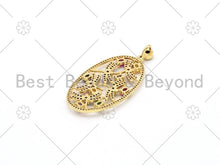 Load image into Gallery viewer, Colorful CZ Micro Pave Dragonfly On Oval Frame Shape Pendant/Charm, 18K Gold Filled Charm, Necklace Bracelet Pendant, 50x24mm,Sku#LK408