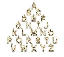 Load image into Gallery viewer, Gold Colorful Baguette CZ Initial Charm, sku#F1524