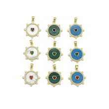Load image into Gallery viewer, Spike Gemstone Pearl Coin with Heart Charm, Sku#LX299