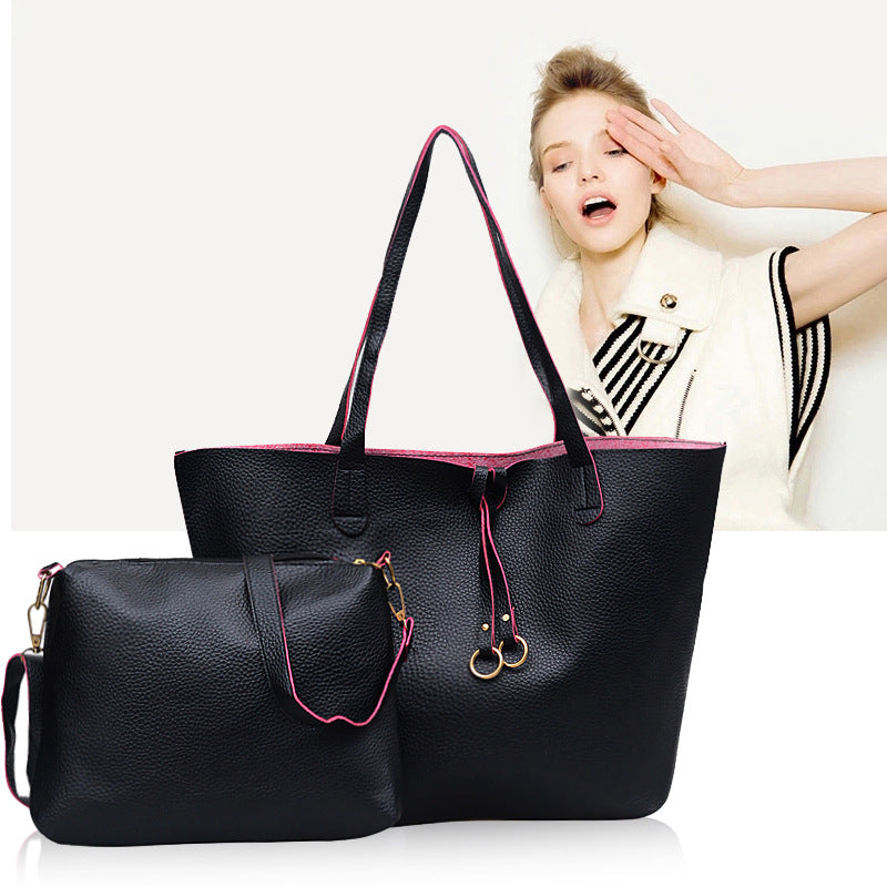 Women's PU Leather Ribbon Shoulder Bag Two-Piece Set | Tassel Crossbody Handbag