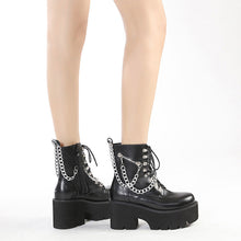 Load image into Gallery viewer, Women's Mid-Calf Western Boots With Metal Chain Detail | Chunky Heel Side Zipper
