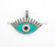 Load image into Gallery viewer, Enamel Colored Long eyelash Evil Eye Pendant/Focal,Blue/Red/Black/, CZ Micro Pave Oil Drop Eye pendant,Enamel Jewelry,26x41mm,,sku#F603