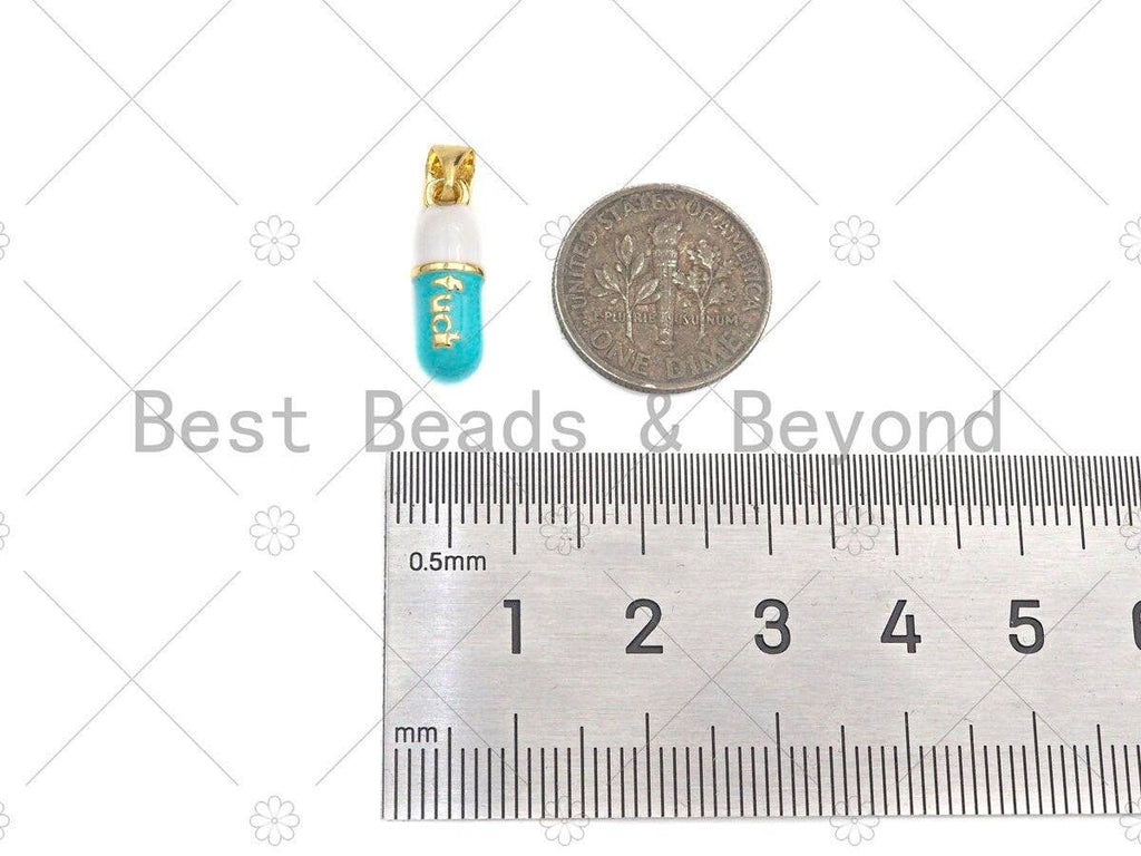 Enamel Colorful Pill Shape Pendant Charm,F**K Word Pink Turquoise Black Red Cobalt Enamel Jewelry,6x17mm,Sku#LK287