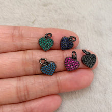 Load image into Gallery viewer, Colored CZ Micro Pave Heart Pendant, Heart Shaped Pave Pendant, Turquoise/Cobalt Blue/Green/Fuchsia/Black,10mm/30mm, Sku#ML100