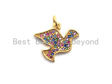 Load image into Gallery viewer, CZ Colorful Micro Pave Peace Dove Pendant, Pigeon Shaped Pave Pendant, Gold plated, 12x15mm, Sku#F832