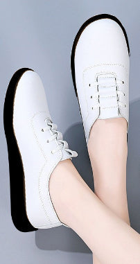 Women's Casual Lace-Up Leather Shoes – Lightweight Soft-Soled Comfort Flats