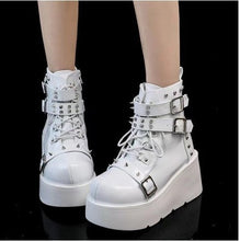 Load image into Gallery viewer, Women's Chunky Round-Toe Dr Martens Style Platform Boots | Side Zipper Wedge Heel