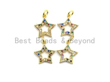 Load image into Gallery viewer, CZ Colorful Micro Pave Five Point Star Shape Pendant, Five Star Shaped Pave Pendant, Gold plated,14x15mm, Sku#F719