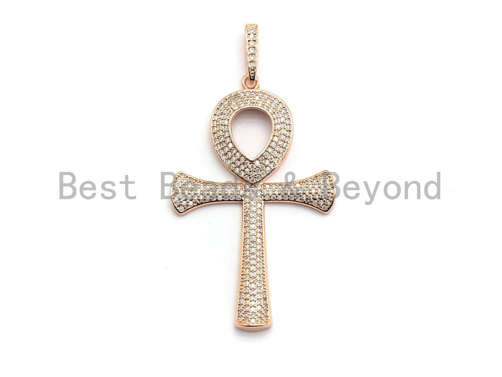 CZ Micro Pave Ankh Cross Pendant,Cubic Zirconia Paved Charm, Necklace Bracelet Charm Pendant, 33x52mm,sku#F695