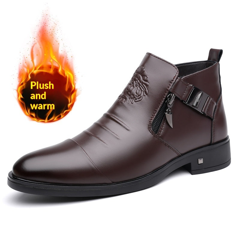 Men's Retro Wide-Fit Ankle Boots | Double-Layer Cowhide Leather Side Chain Boots