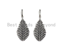 Load image into Gallery viewer, CZ Micro Pave Leaf Pendant, Antique Silver Tone, Clear Cubic Zirconia Big Pave Leaf Charm Pendant, 22x44mm,sku#F1010C