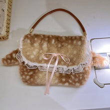Load image into Gallery viewer, Women's Plush Bow-Tie Tote Underarm Bag – Fluffy Fawn Crossbody Handbag