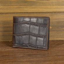 Load image into Gallery viewer, Genuine First-Layer Cowhide Leather Wallet for Men – Slim Horizontal Bifold with Silver Hardware