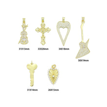 Load image into Gallery viewer, Gold Violin Guitar Cross Heart Key Charm Pendant,Sku#LK1257