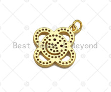 Load image into Gallery viewer, CZ Micro Pave Smiley Face with Fuchsia Eye On Clover Shape Pendant, 18K Gold Charm, Necklace Bracelet Charm Pendant,18x21mm,Sku#LK306