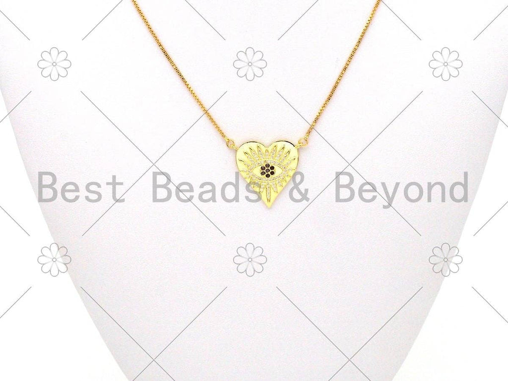 CZ Micro Pave Evil Eye On Round/Heart Shape Pendant,18K Gold Filled Evil Eye Charm, Necklace Bracelet Charm Pendant,22mm/23x25mm,Sku#LK382