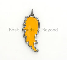 Load image into Gallery viewer, Colorful Enamel Angel Wing Pendant/Charm, Cubic Zirconia Pave Wing Pendant, Pink/Royal Blue/Black/Yellow Wing Charm,  22x51mm, SKU#F620