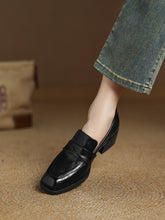 Load image into Gallery viewer, Women's Retro Square-Toe Chunky-Heel Slip-On Loafers – Sheepskin Leather