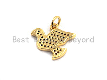 Load image into Gallery viewer, CZ Colorful Micro Pave Peace Dove Pendant, Pigeon Shaped Pave Pendant, Gold plated, 12x15mm, Sku#F832